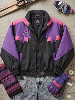 80s 90s Cold Wave Pink Purple Black Winter Snow Sports Coat